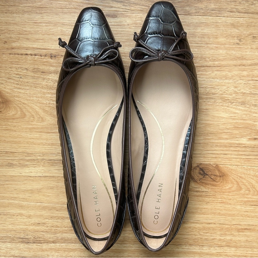 Cole Haan Women's Crocodile Patterned Flats in Dark Brown